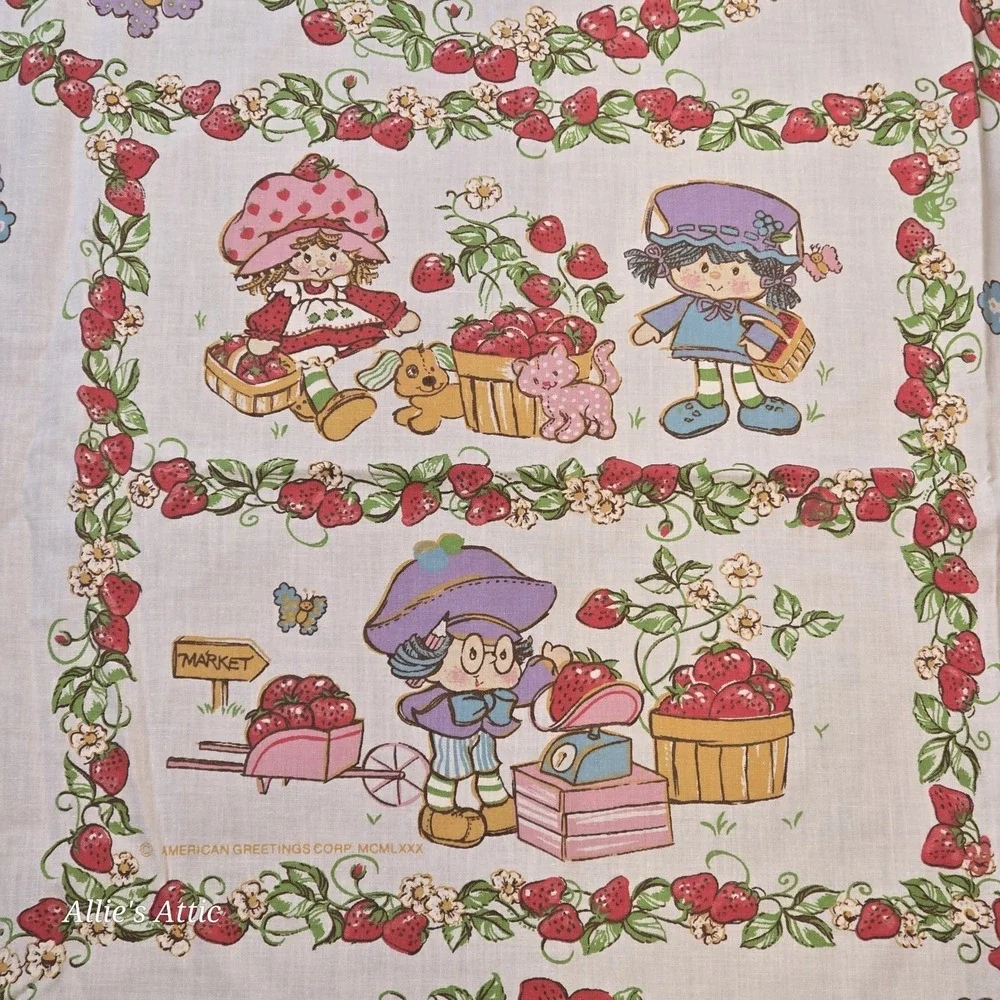 Vintage Strawberry Shortcake Friends Twin Sheet Set Fitted Flat Pillow Case 3 Pc